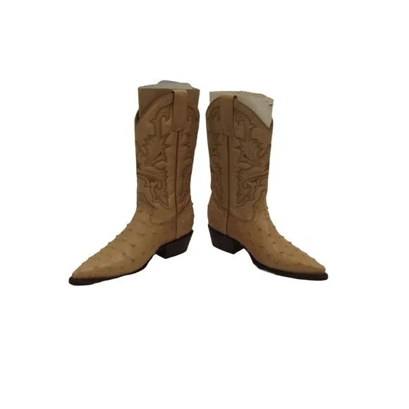 D'Jesus Women's 7 Men's 6 Ostrich Print Beige Tan Wedding Dance Western Cowboy